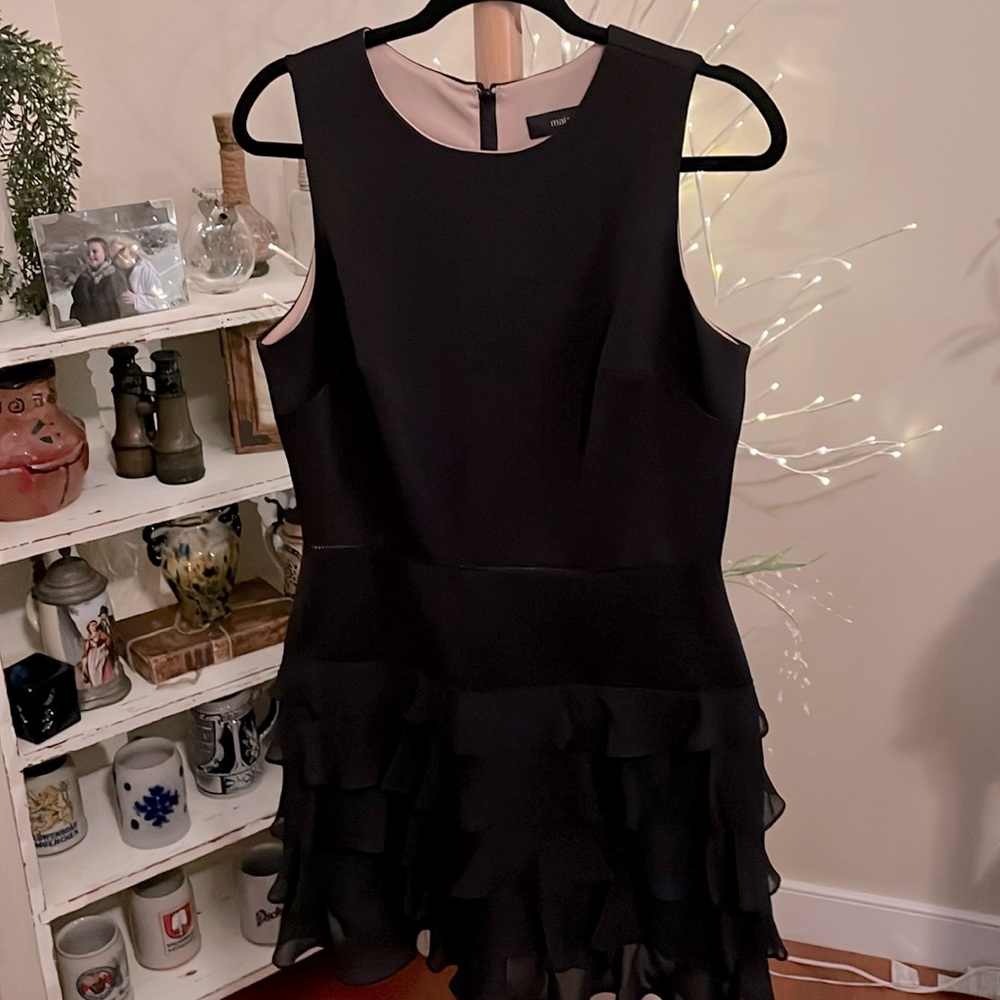 MAIA 12 Anthropology little black dress,soft ruffled layers,lined,classy!EUC!